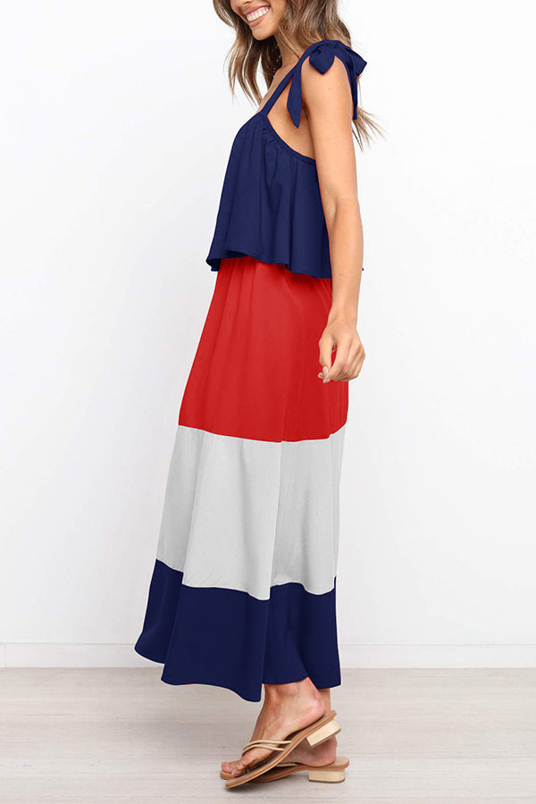 Elegant Colorful Contrast Flounce Sleeves Dress