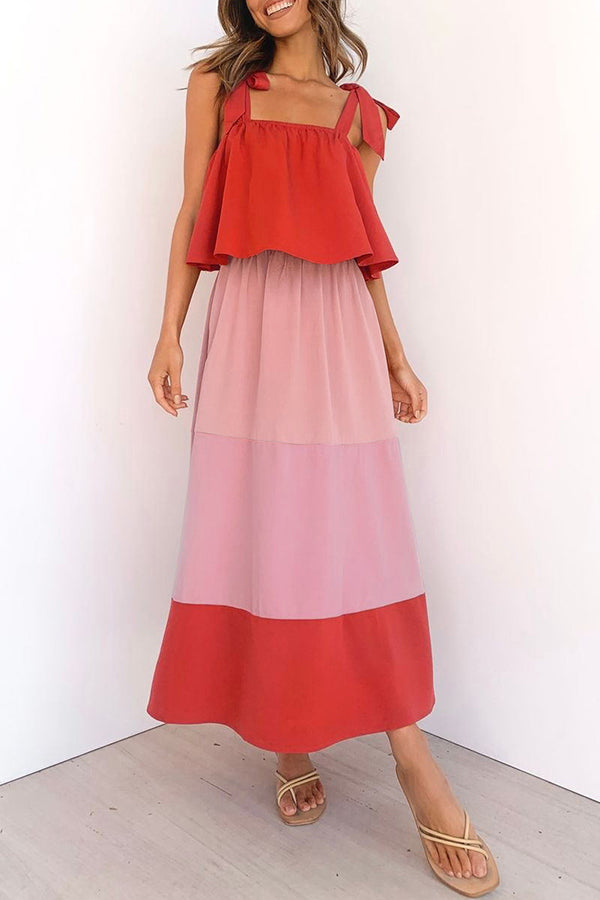 Elegant Colorful Contrast Flounce Sleeves Dress