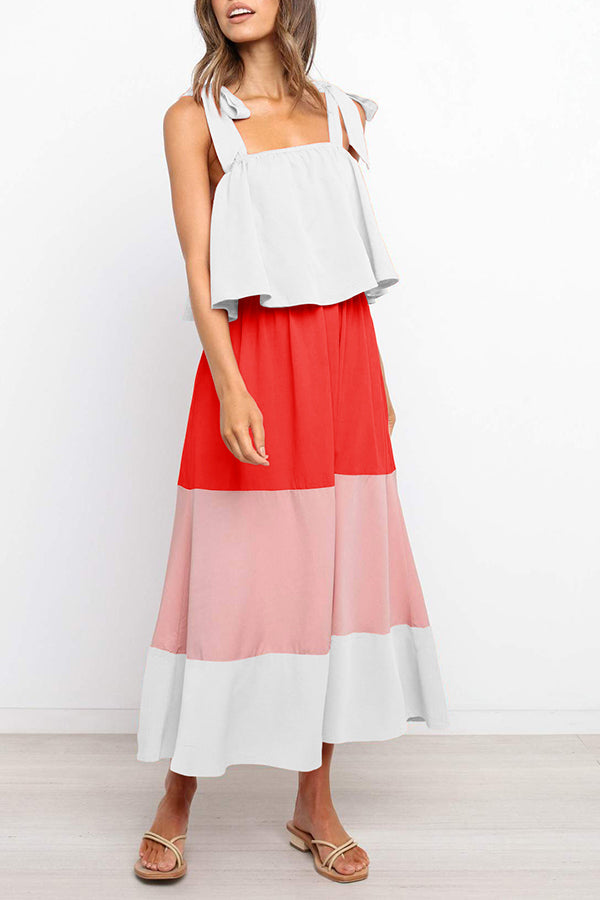 Elegant Colorful Contrast Flounce Sleeves Dress