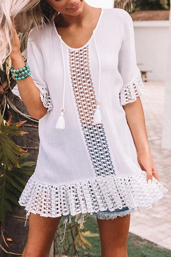 Casual Eyelets Print Beach Smock