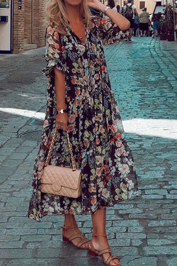 Modern Floral Print Swing Dress