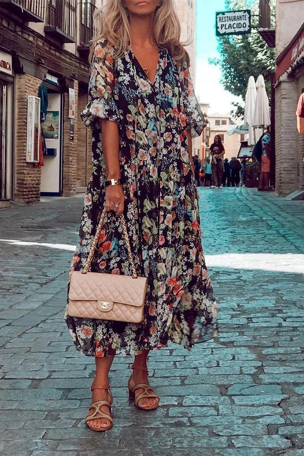 Modern Floral Print Swing Dress