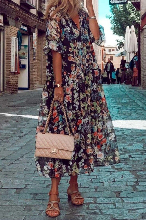 Modern Floral Print Swing Dress