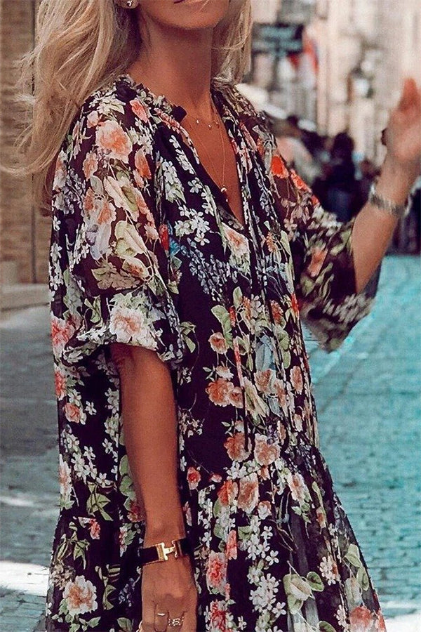 Modern Floral Print Swing Dress