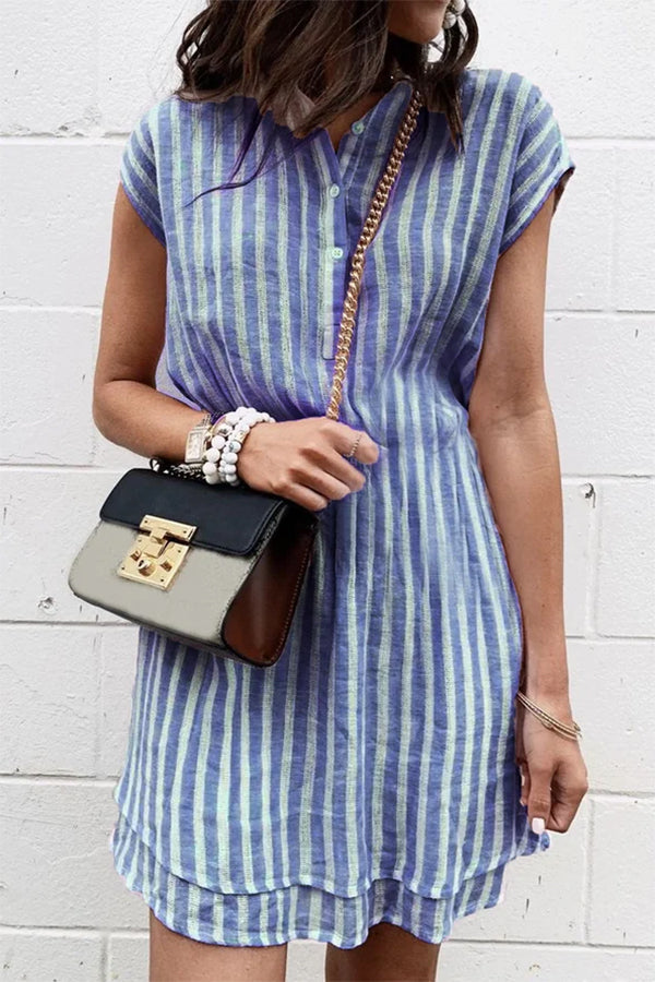 Stylish Striped Print Single-breasted Dress