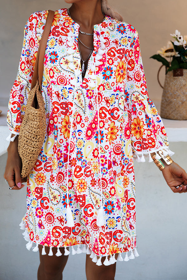 Smart Floral Print Tassels Dress