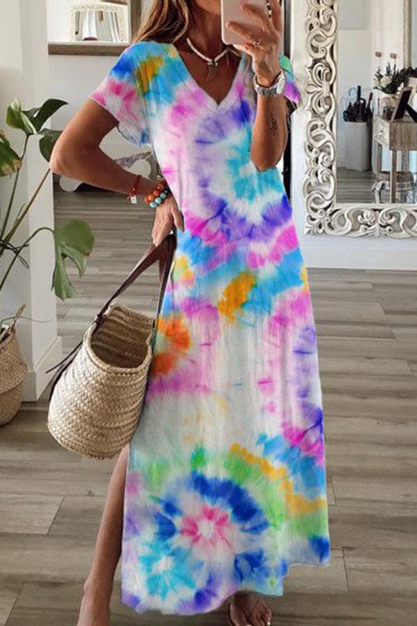 Tie-dye Print Gradient Short-sleeved Dress