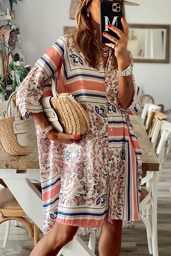 Geometric Print Three-quarter Sleeve Dress