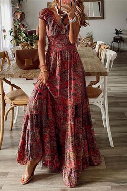 Burgundy Bohemian Print Dress