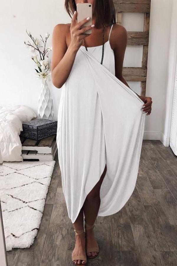 Wrapped Split Solid Cami Beach Dress