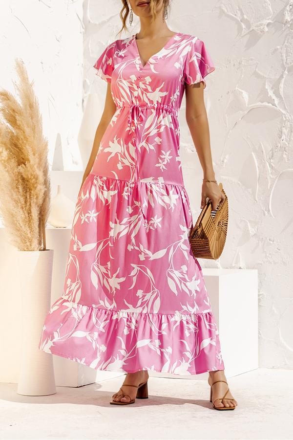 V-neck Floral Print Maxi Dress