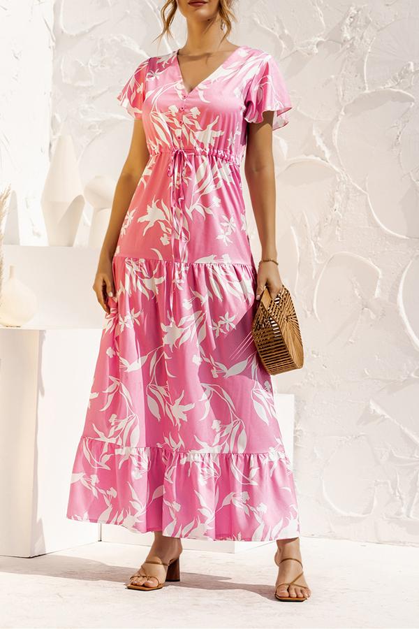 V-neck Floral Print Maxi Dress