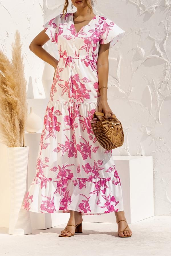 V-neck Floral Print Maxi Dress