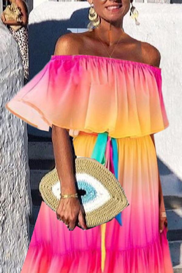 Rainbow Off-shoulder Maxi Dress