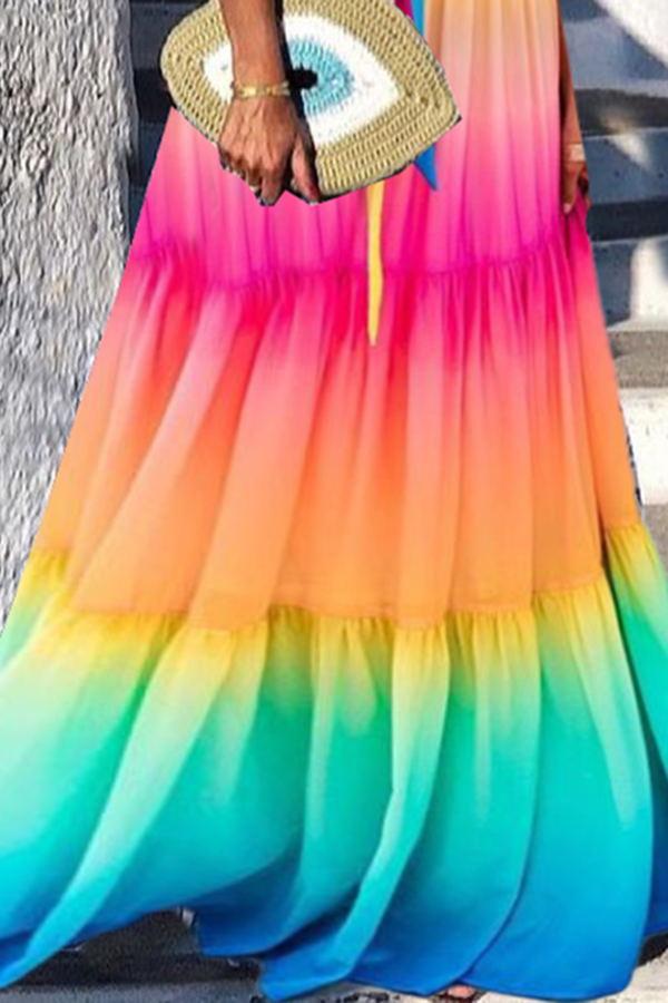 Rainbow Off-shoulder Maxi Dress