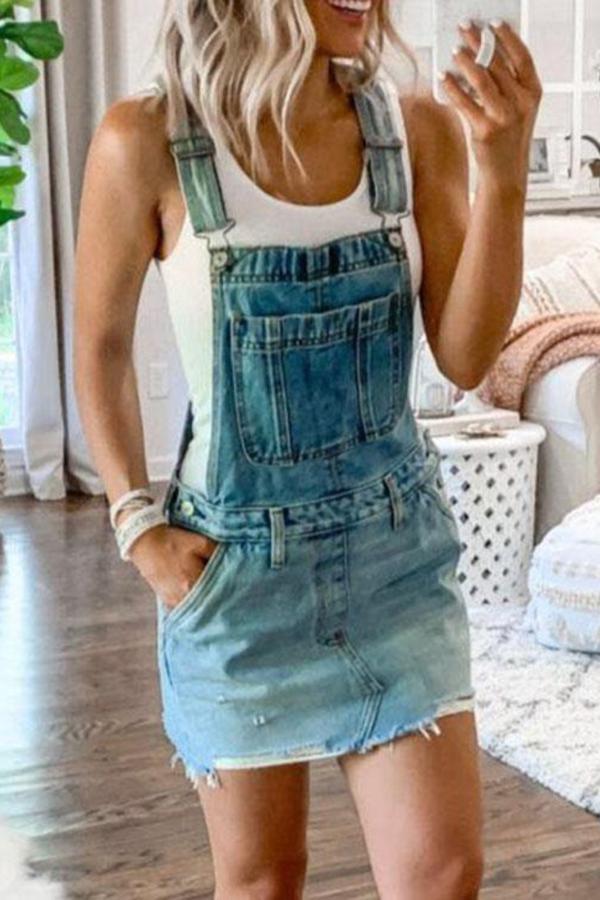 Denim Print Mini Strap Dress