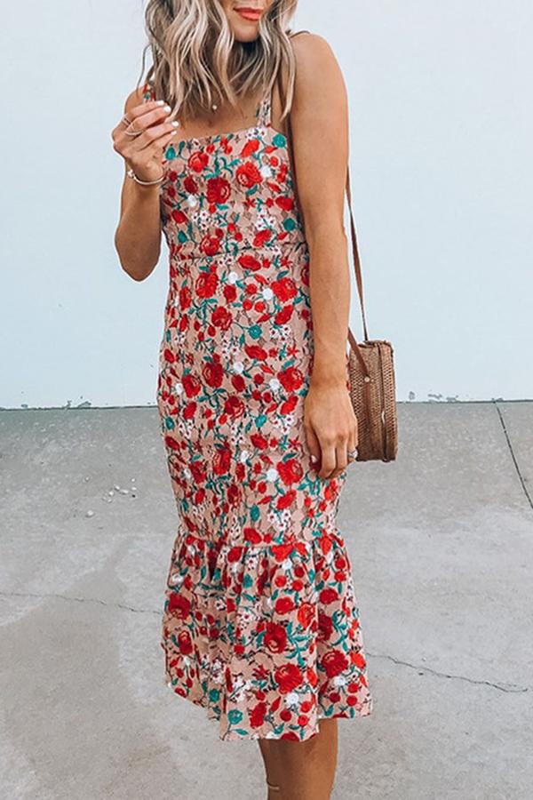 Floral Big Swing Suspender Dress