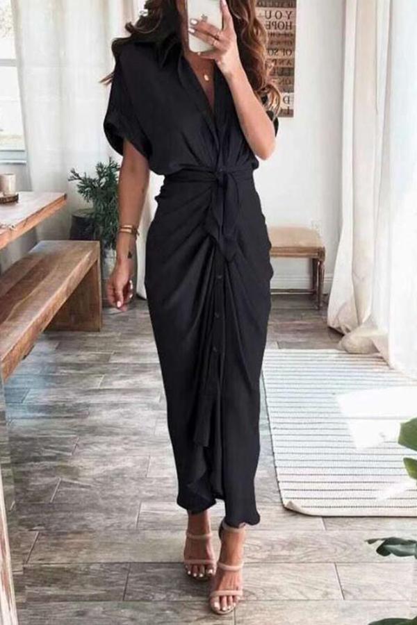 Amazing, Satin Button Down Style Drape Dress