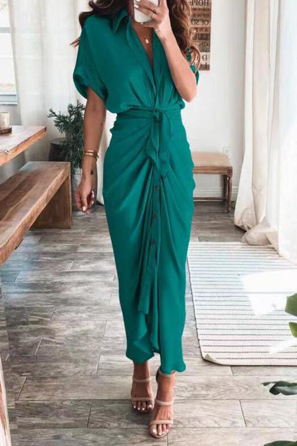 Amazing, Satin Button Down Style Drape Dress