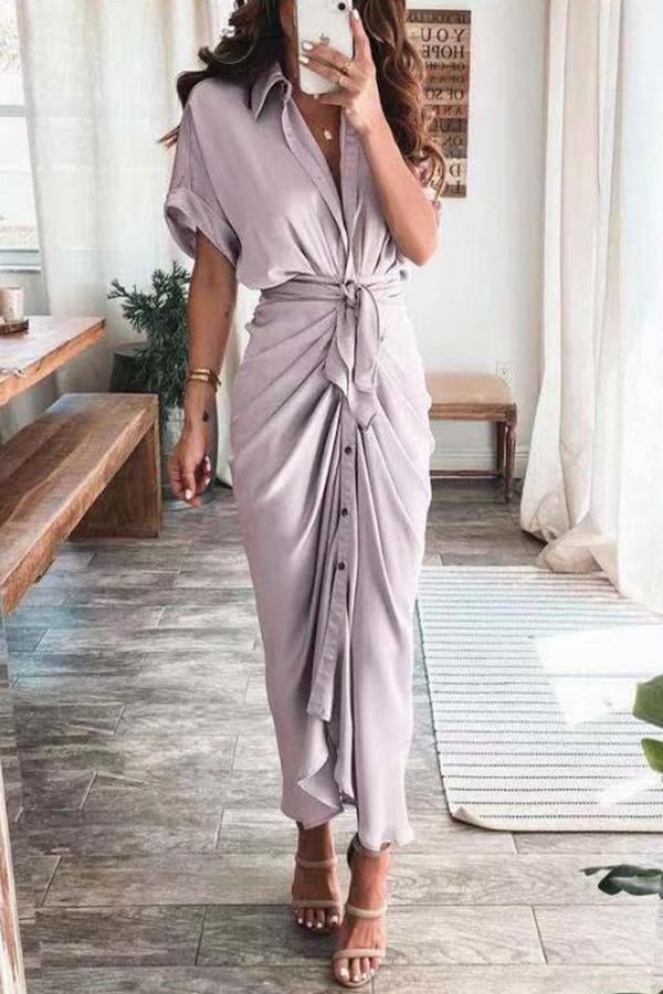 Amazing, Satin Button Down Style Drape Dress