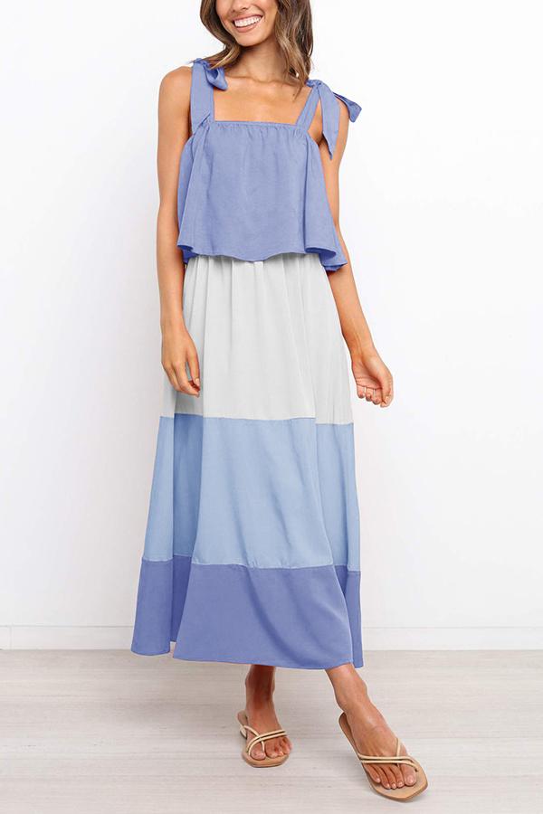 Striped Color Block Strap Long Dress