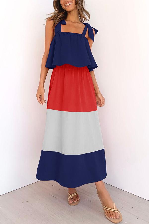 Striped Color Block Strap Long Dress