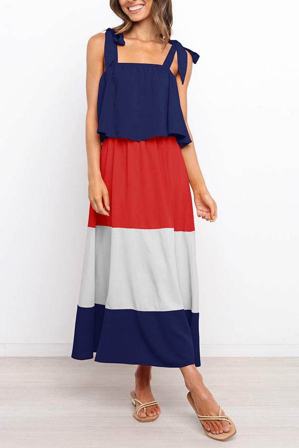 Striped Color Block Strap Long Dress