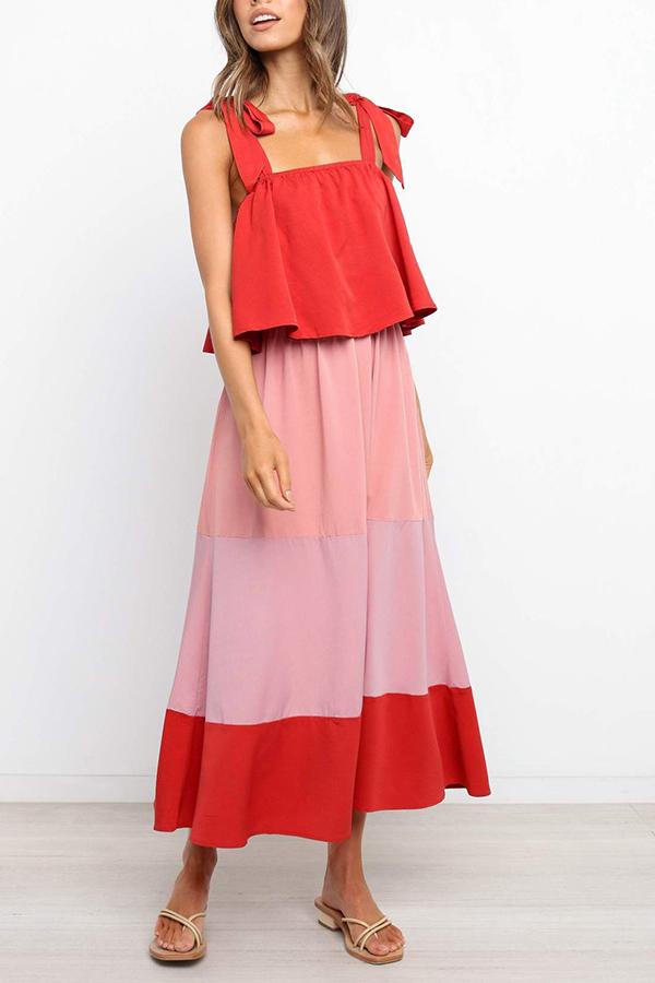 Striped Color Block Strap Long Dress