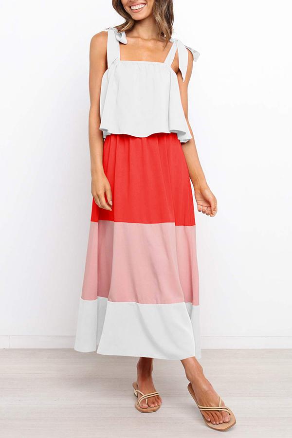 Striped Color Block Strap Long Dress