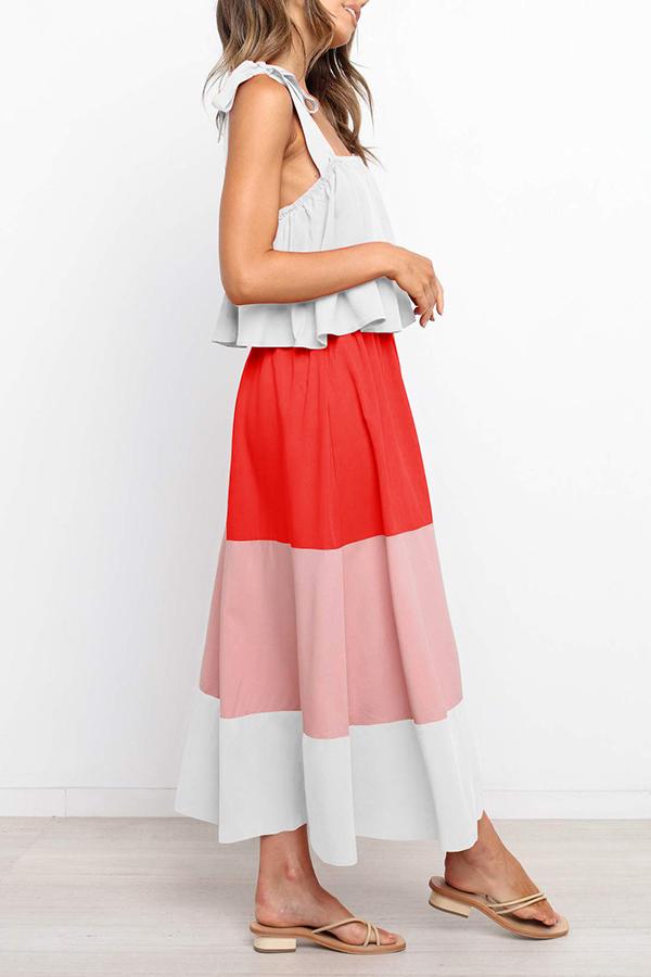 Striped Color Block Strap Long Dress