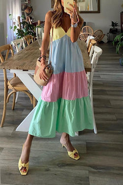 Rainbow Colors Stitching Dress