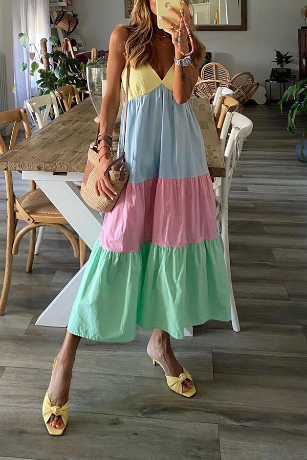 Rainbow Colors Stitching Dress