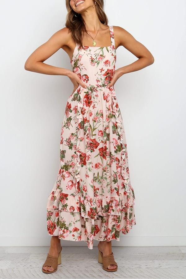 Square Neck Floral Sling Maxi Dress