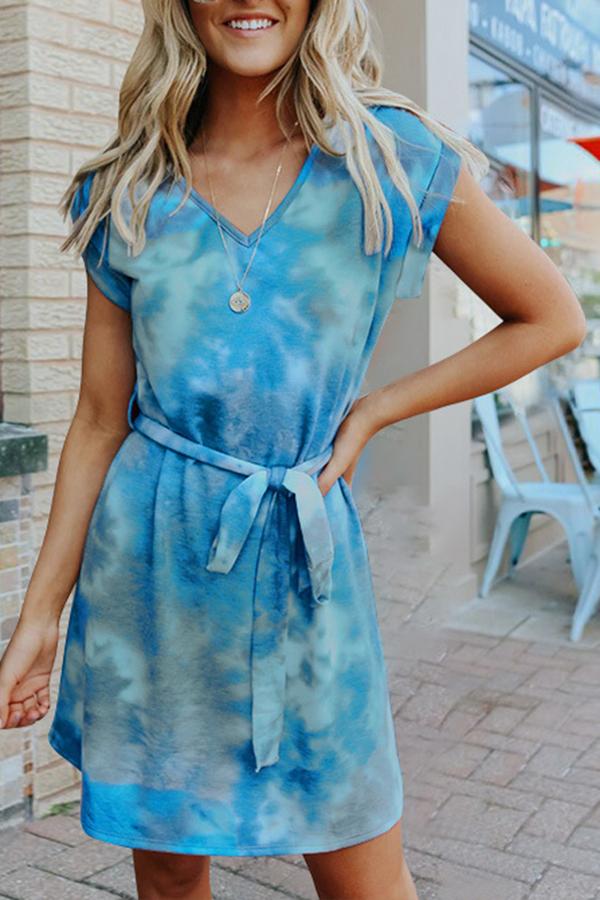 V-neck Tie-dye Mini Dress