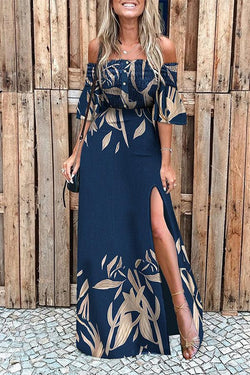 Print 1/2 Sleeves A-line Skater Casual/Vacation Maxi Dresses