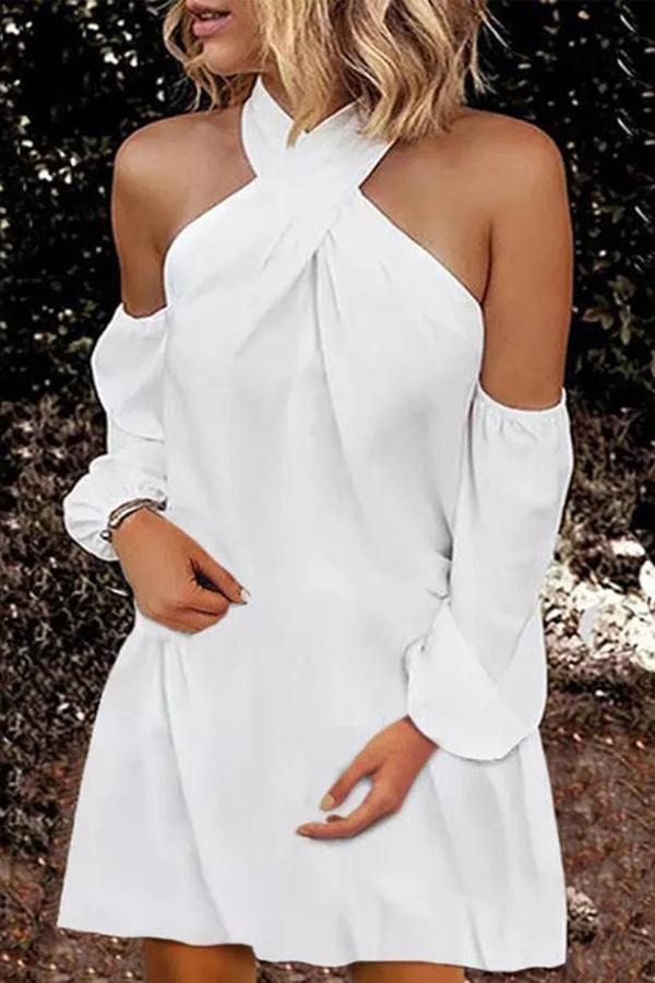 White Off-the-shoulder Loose Midi Dress