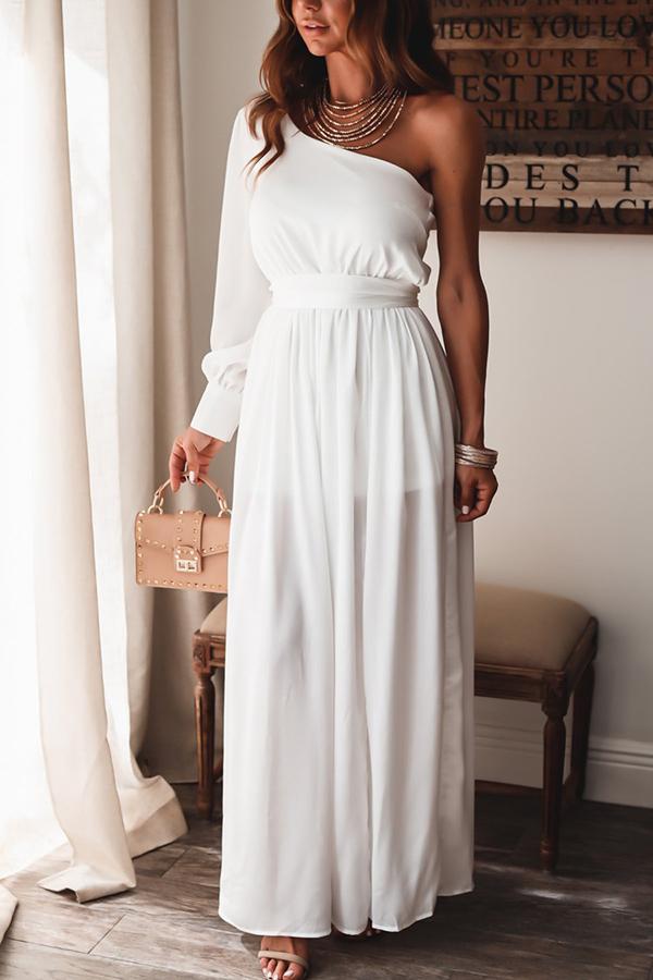 White One-shoulder Slit Maxi Dress