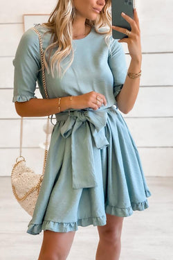 Blue Bow Dress With Wooden Ears