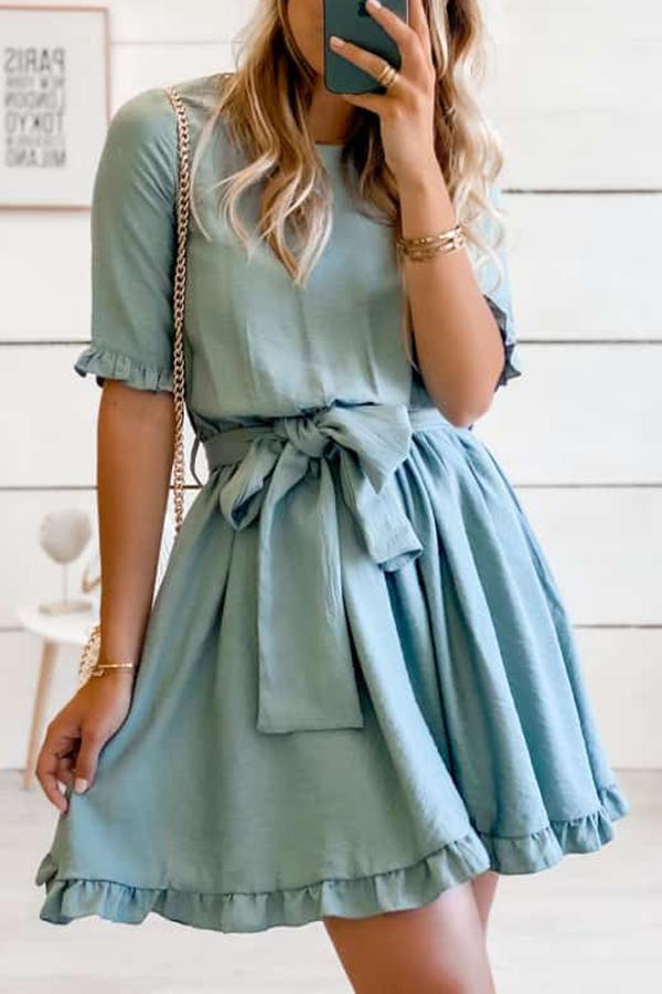 Blue Bow Dress With Wooden Ears