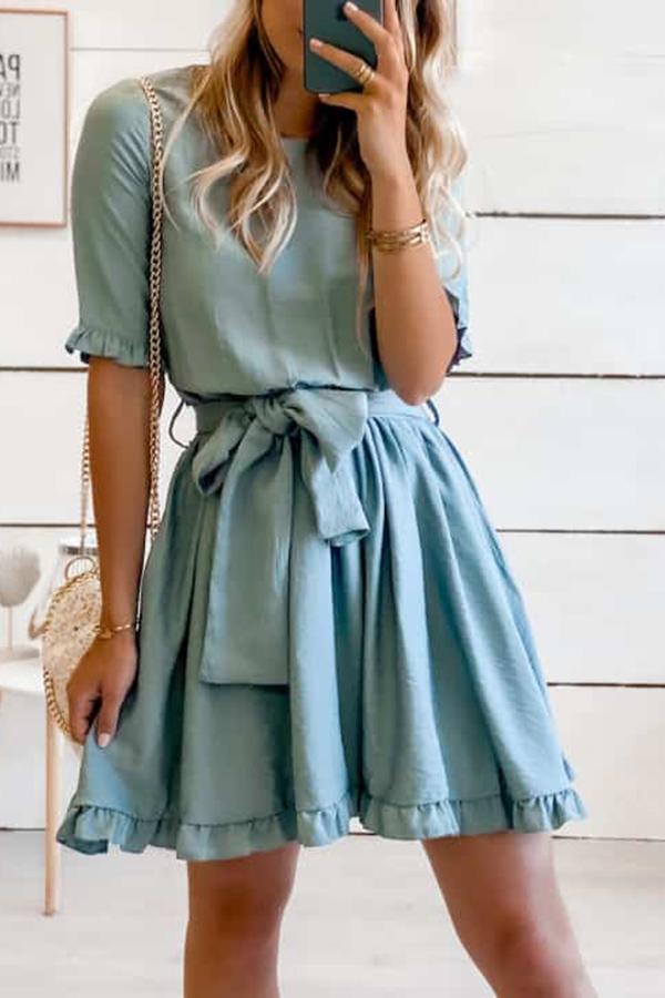 Blue Bow Dress With Wooden Ears