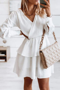 White Simple Multi-layer Mini Dress