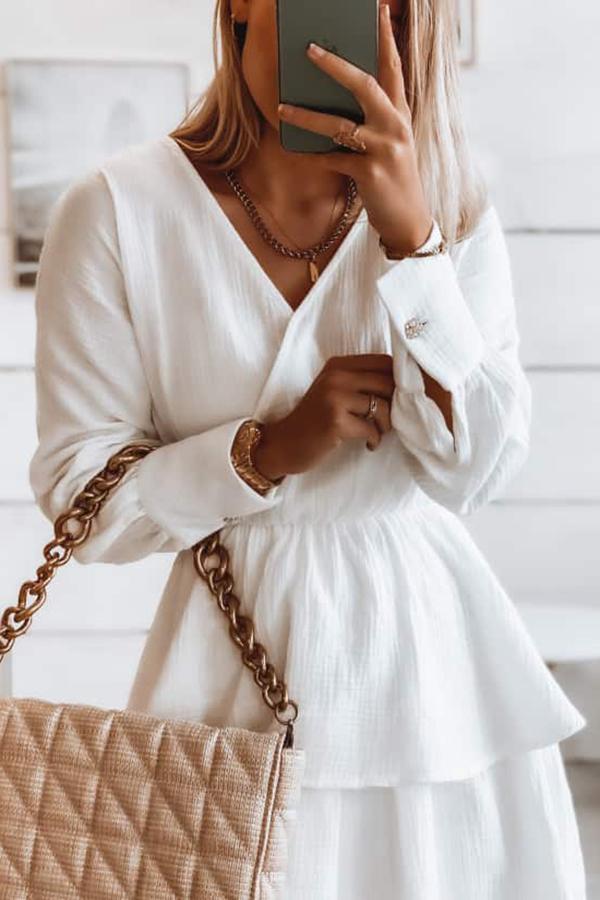 White Simple Multi-layer Mini Dress