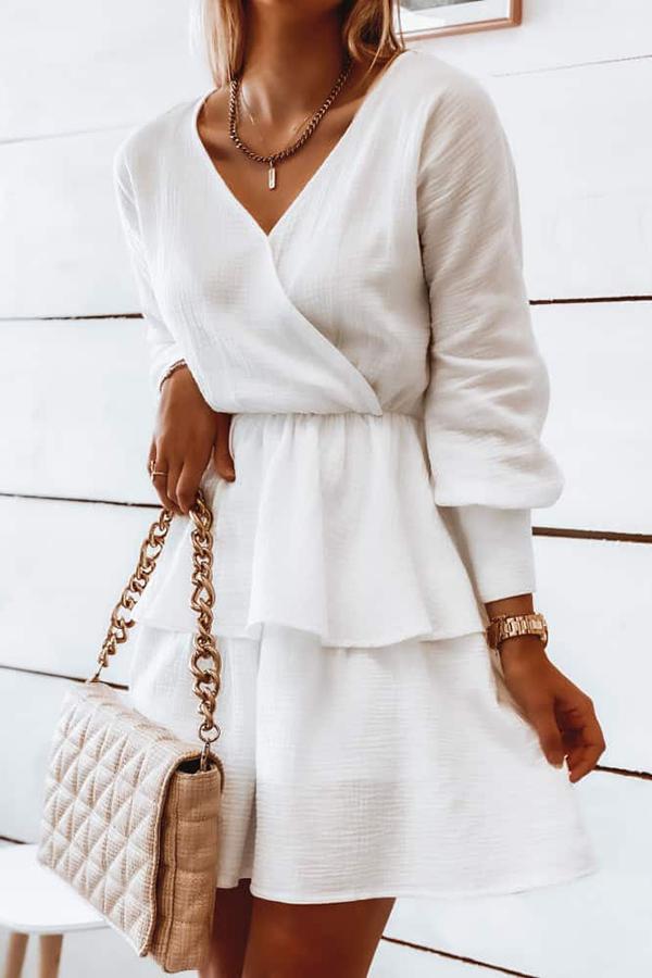 White Simple Multi-layer Mini Dress