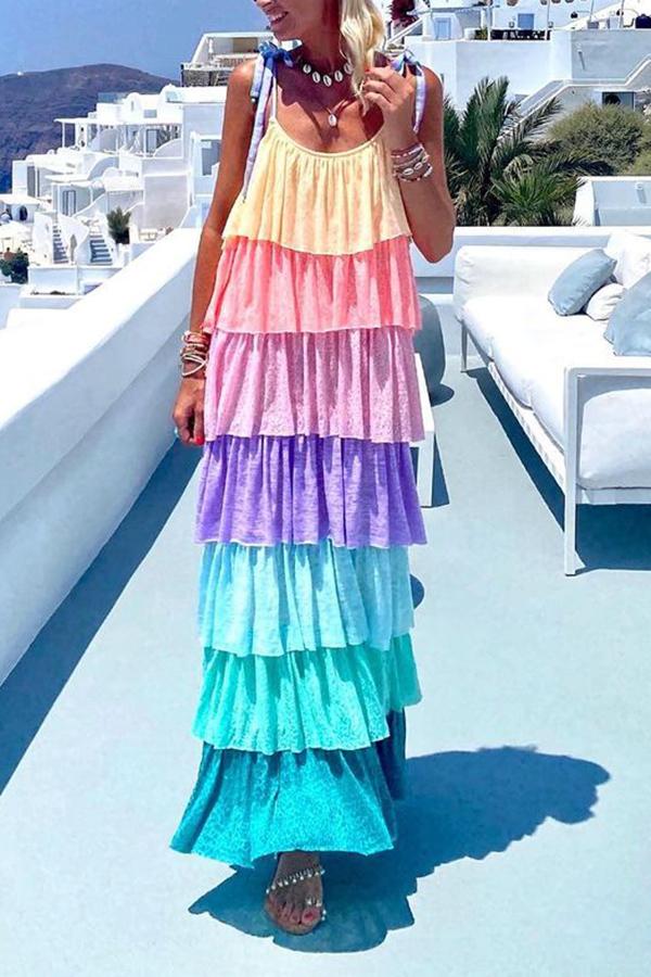 Colorful Multi-layer Maxi Cake Dress