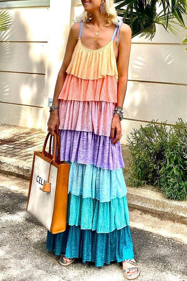 Colorful Multi-layer Maxi Cake Dress