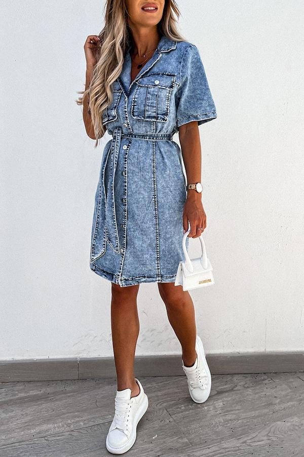 Denim Blue Belt Mini Dress