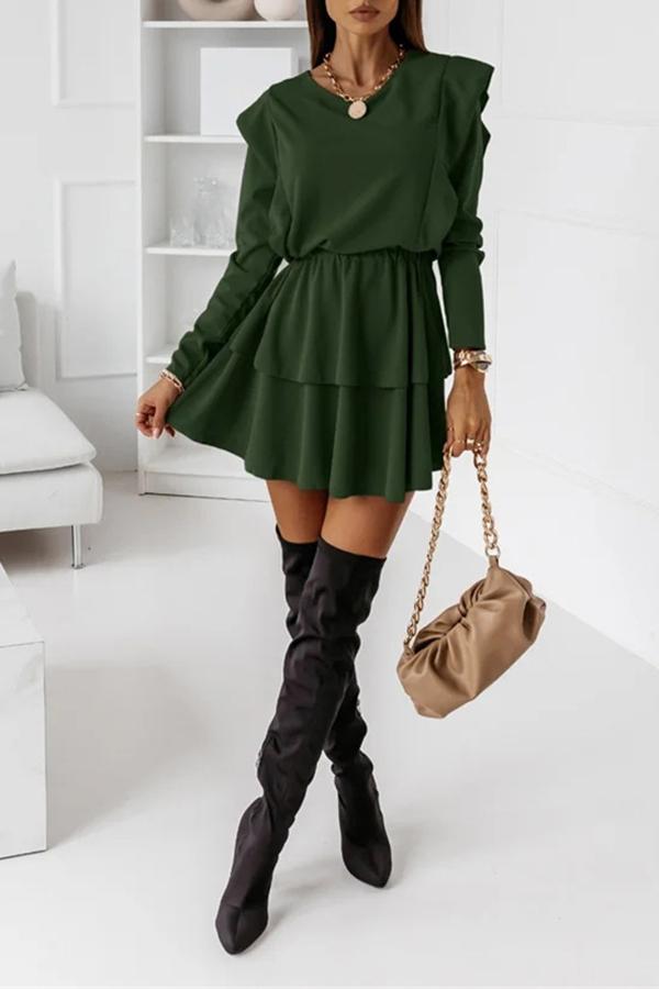 Casual Long-sleeved Ruffle Dress