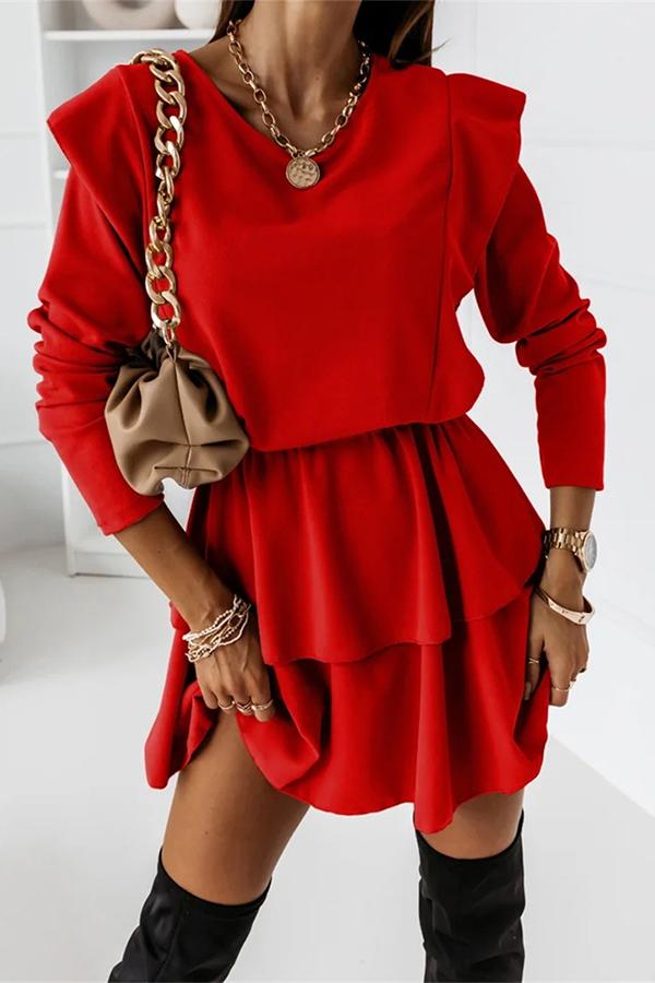 Casual Long-sleeved Ruffle Dress