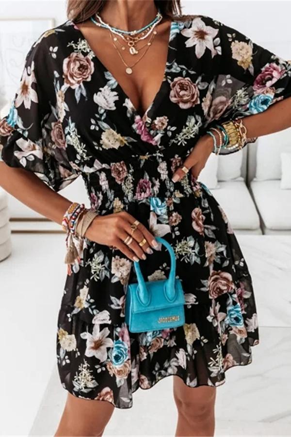 V-neck Printed Slim Dress