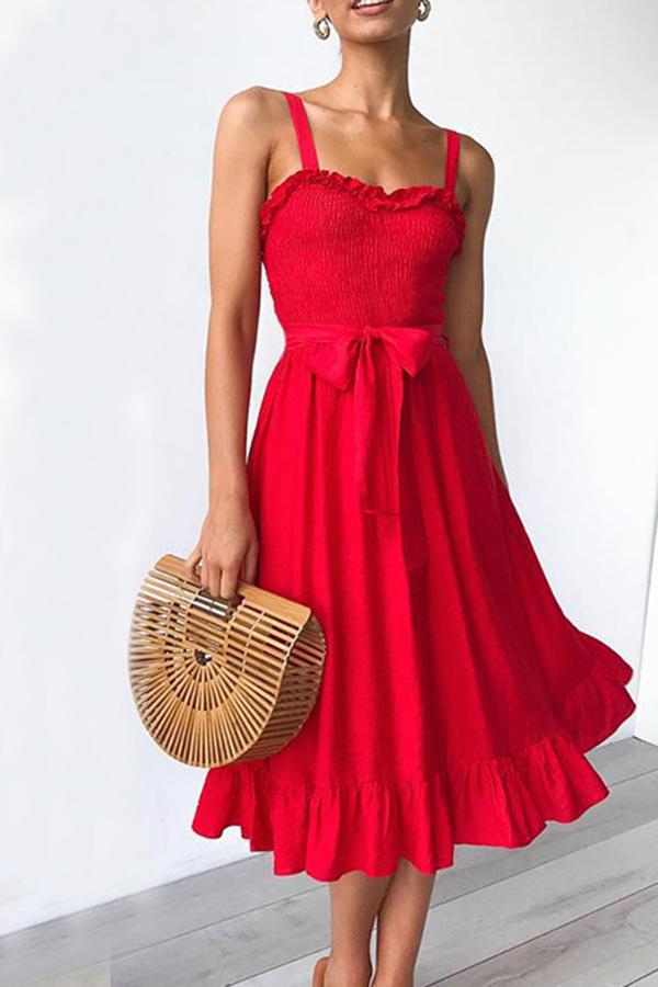 Gabriella Tie-waist Ruffled Midi Dress